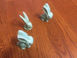 3 Green Sylvac Pottery Snub Nosed Bunnies Rabbits Circa 1930s