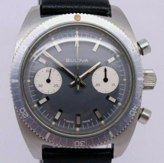 Vintage 1970 Bulova Deep Sea 666ft Mens 37.  5mm Steel Divers Chronograph Watch