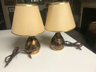 Set Of 2 Vintage Stangl Pottery Black Gold Accent Electric Table Lamps