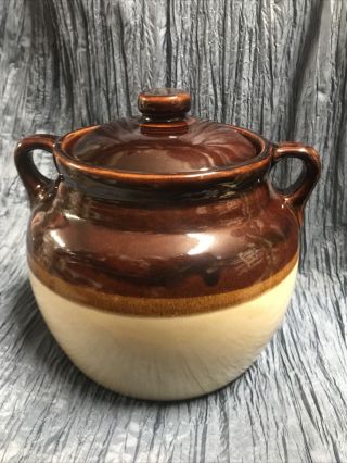 Huge Western Stoneware Bean Pot/cookie Jar 0608 Two Handles 4.  5 Qt.