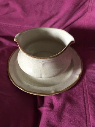 Baroque Hearthside Stoneware Japan Gravy Boat Bowl W/ Under Plate Cream Brown