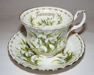 Vintage Royal Albert Flower Of The Month January Teacup & Saucer Set Snowdrops
