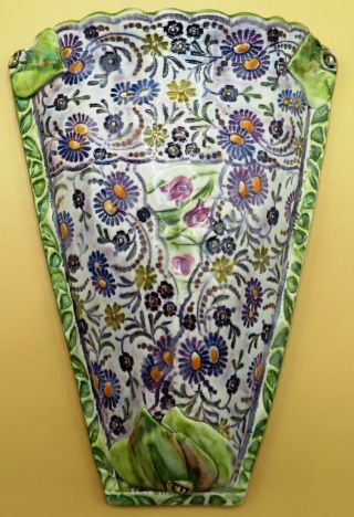 Georgous Floral Studio Pottery Wall Pocket Vase Signed 2000