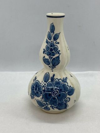 Blauw Delfts Porcelain Fles Blue White Gourd Shape Vase Small Vase 5” Tall