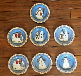 Vintage Debbie Mumm Sakura Snowman 8.  25 " Plates Set Of 7 (1998)