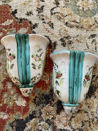 Vintage Italian Hand Painted Colorful Wall Pockets Set Of 2