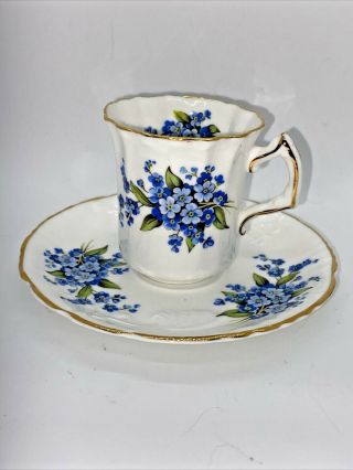 Vintage Hammersley & Co.  Bone China Demitasse Cup And Saucer Forget Me Not Rare