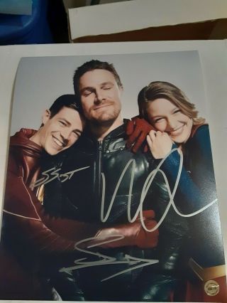 Supergirl Melissa Benoist Stephen Amell & Grant Gustin Autographs 8x10