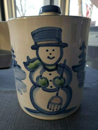 M.  A.  Hadley Pottery - Snowman Large 7.  25 - Inch X 6.  25 - Inch Canister And Lid