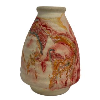 Vintage Nemadji Pottery Vase Green,  Red,  Orange Swirl,  Southwest Native American