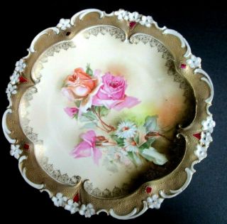 R.  S.  Prussia Plate With Heavy Gold Gilt On Rim.  Rose Decor