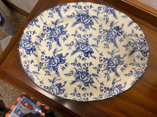 Vintage Wood & Sons Colonial Rose Chinz Blue & White Platter 12” Made In England