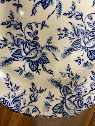 VINTAGE WOOD & SONS COLONIAL ROSE CHINZ BLUE & WHITE PLATTER 12” MADE IN ENGLAND 3