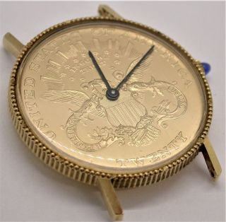 Lucien Piccard 18k Solid Gold Quartz $20 Gold Coin Type Mans Watch