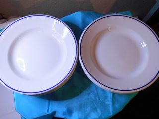 Bia Cordon Bleu/apilco Porcelaine 6 Soup Bowls With Blue Band Double Marked