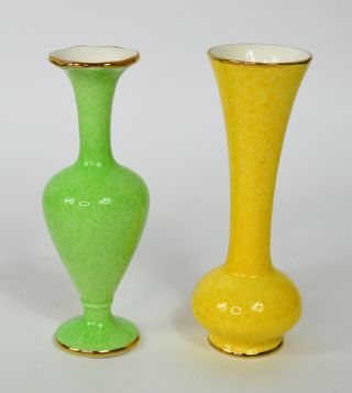 Vintage Royal Winton Grimwades Small Bud Vase Pair Green And Yellow