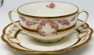 Mz Austria Rare Set Of 6 Antique Bone China Porcelain Cream Soups W/gold Trim