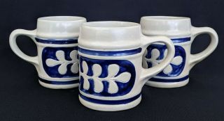 Set Of (3) Colonial Williamsburg Pottery - Cobalt Blue Leaf Steins - Salt Glaze