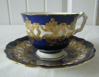 Aynsley Fine Bone China Cobalt And Gold Tea Cup And Saucer Made In England