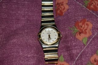 Ladies Omega Constellation Diamond Dial Mother Of Pearl Watch 18k And Ssteel