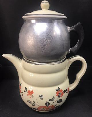Vintage Hall Pottery Red Poppy Coffee Pot With Metal Infuser