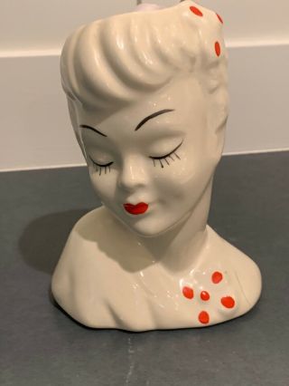 Vintage Lady Head Vase White And Red Flower