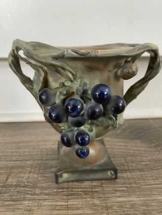 Amphora Art Nouveau Vase With Grapes - Great Patina,  Rich Colors