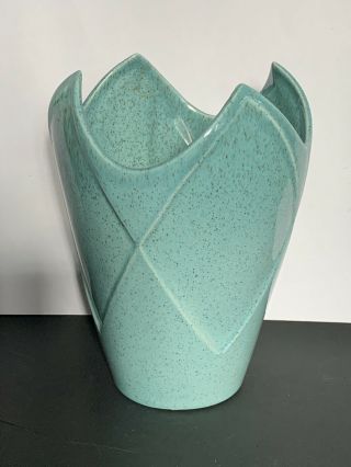 Mid Century Modern Red Wing Pottery Vase Aqua Speckled 8”tall Usa 1613