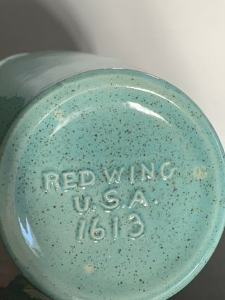 Mid Century Modern Red Wing Pottery Vase Aqua Speckled 8”Tall USA 1613 2