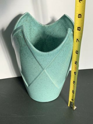Mid Century Modern Red Wing Pottery Vase Aqua Speckled 8”Tall USA 1613 3