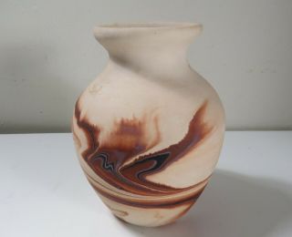 Vintage Nemadji Art Pottery Vase Tan With Brown Streaks & Swirls