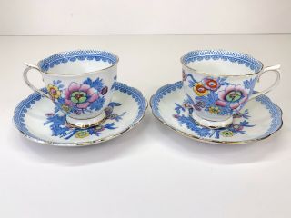 Royal Albert Bone China England 2 Blue Canton Pattern Tea Cups & Saucers 2247