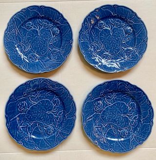 Set Of 4 Bordallo Pinheiro Blue Lotus Water Lily Salad Plate 8.  5 "