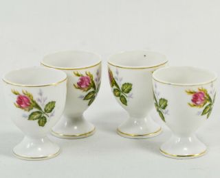Porcelain Egg Cups On Pedestal - Floral Design Made In Japan - Vintage Set Of 4