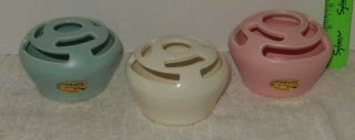 3 Vintage Old Stock Camark Art Pottery Turquoise,  Pink,  White Flower Frog