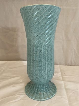 Vintage Red Wing Pottery Floor Vase Aqua Speckled 14”tall Usa 525 Yellow Inside