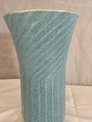 Vintage Red Wing Pottery Floor Vase Aqua Speckled 14”Tall USA 525 Yellow Inside 2