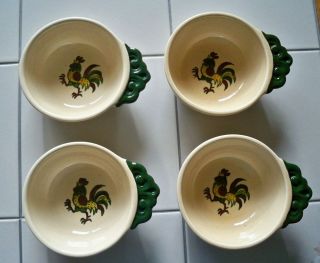 4 Vintage California Provincial Rooster By Metlox Poppytrail Open Lug Soup Bowls