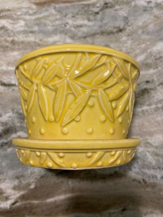 Vintage Mccoy Usa Bright Yellow Dots & Leaves Flower Pot,  Planter