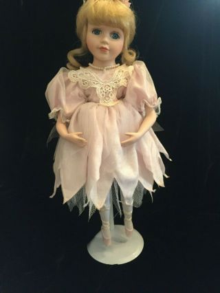 Ballerina Porcelain Doll,  17 ",  Soft Body,  Blonde Curls With Stand
