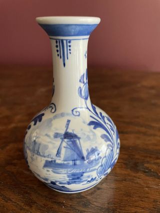 Royal Delft De Porceleyne Fles Small Bud Vase 1973 Windmill