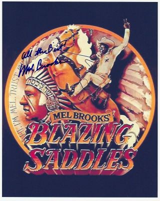 Mel Brooks Signed Blazing Saddles Color 8x10 W/ Western Spoof Mini - Poster