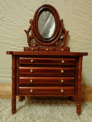 Dollhouse Furniture - Vanity With Round Swivel Mirror - Drawers - 1980 