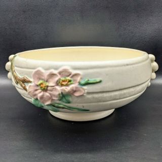 Vintage Weller Pottery Dogwood Bowl Matte White Pink Flowers Hand Painted