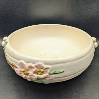 Vintage Weller Pottery Dogwood Bowl Matte White Pink Flowers Hand Painted 2