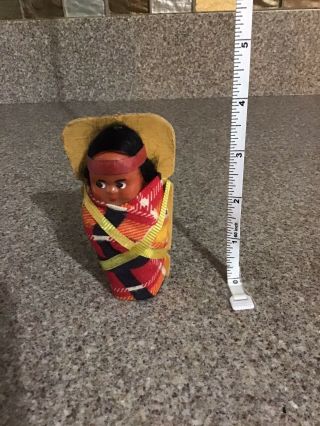 Vintage Handmade Cloth Doll Native American Indian Baby In A Papoose