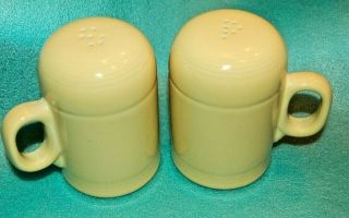 Fiesta Ware Yellow Hlc Vintage Large Salt & Pepper Shakers With Handles