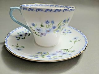 Shelley England Blue Floral Tea Cup And Saucer Fine Bone China