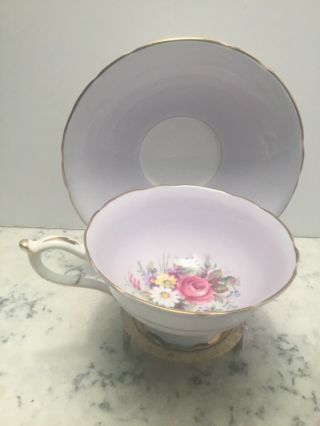 Paragon Double Warrant Cabbage Rose Lavender Cup & Saucer W/ Gold Trim