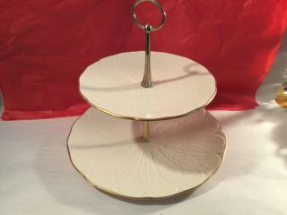 Vintage Lenox 2 Tier Serving Tray - Embossed Ivory - With Gold Edge Trim - Euc